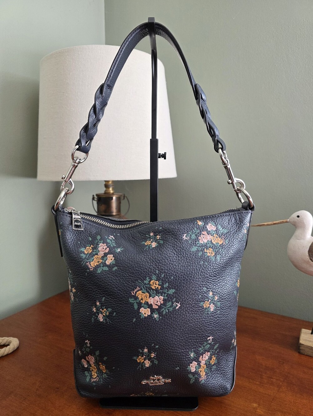 Coach 91022 Mini Abby Duffle Rose Bouquet Print Navy Leather Crossbody Bag - Picture 16 of 16